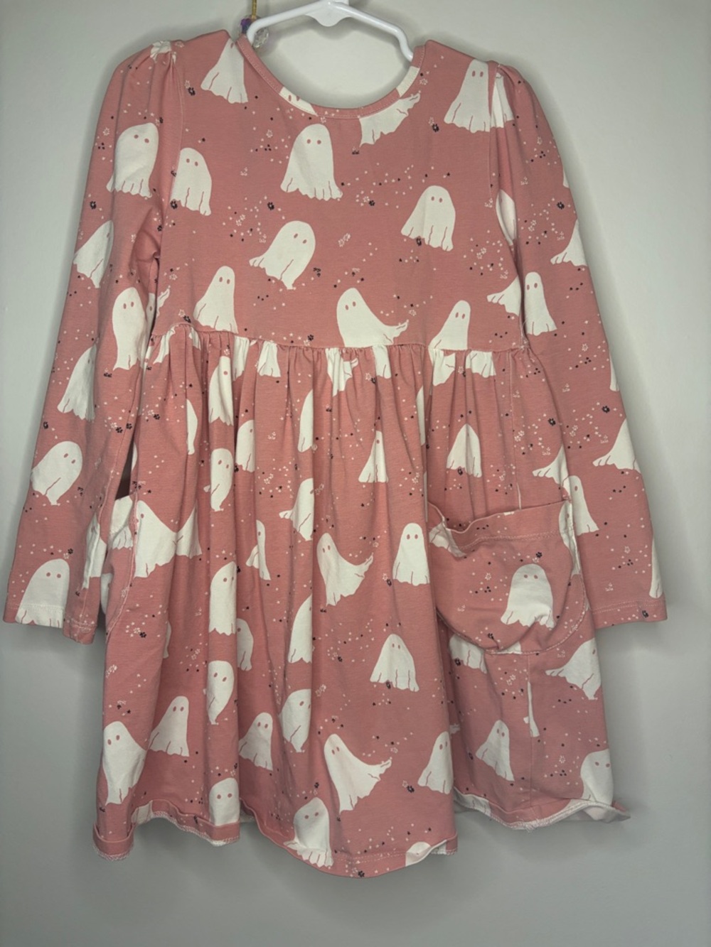 Flapdoodles Pink Ghost Print Long-Sleeve Dress